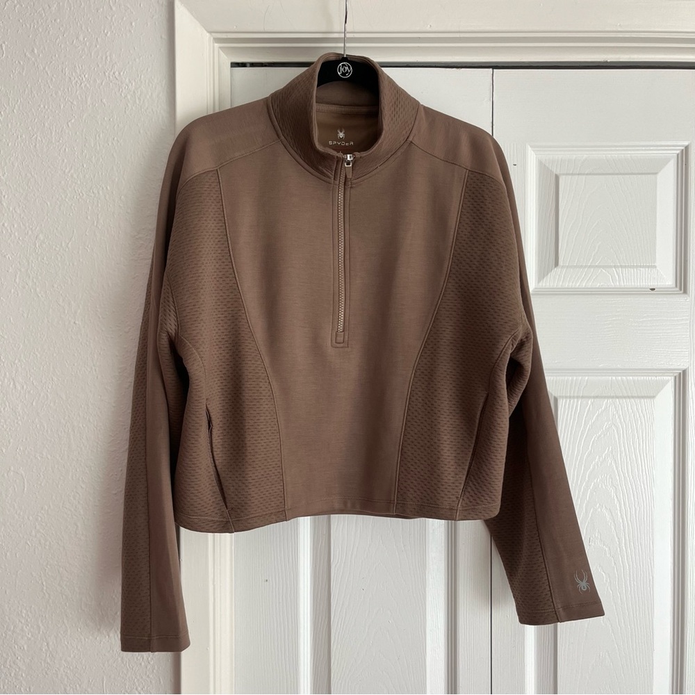 Like-new SPYDER Active Taupe 1/2 Zip Scuba Semi Cropped Sweater Top